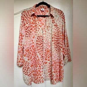 Cabi Orange Pink Cream XLarge Goto Animal Print Chiffon Button Down Top, XL